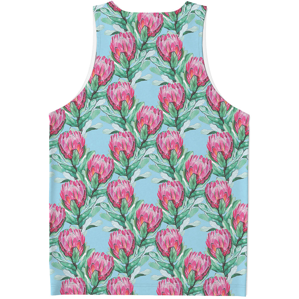 Pink Protea Pattern Print Men's Tank Top