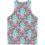 Pink Protea Pattern Print Men's Tank Top