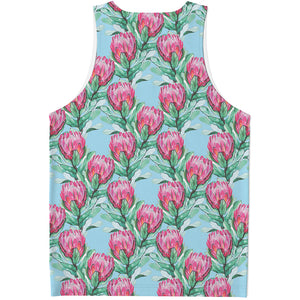 Pink Protea Pattern Print Men's Tank Top