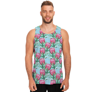 Pink Protea Pattern Print Men's Tank Top