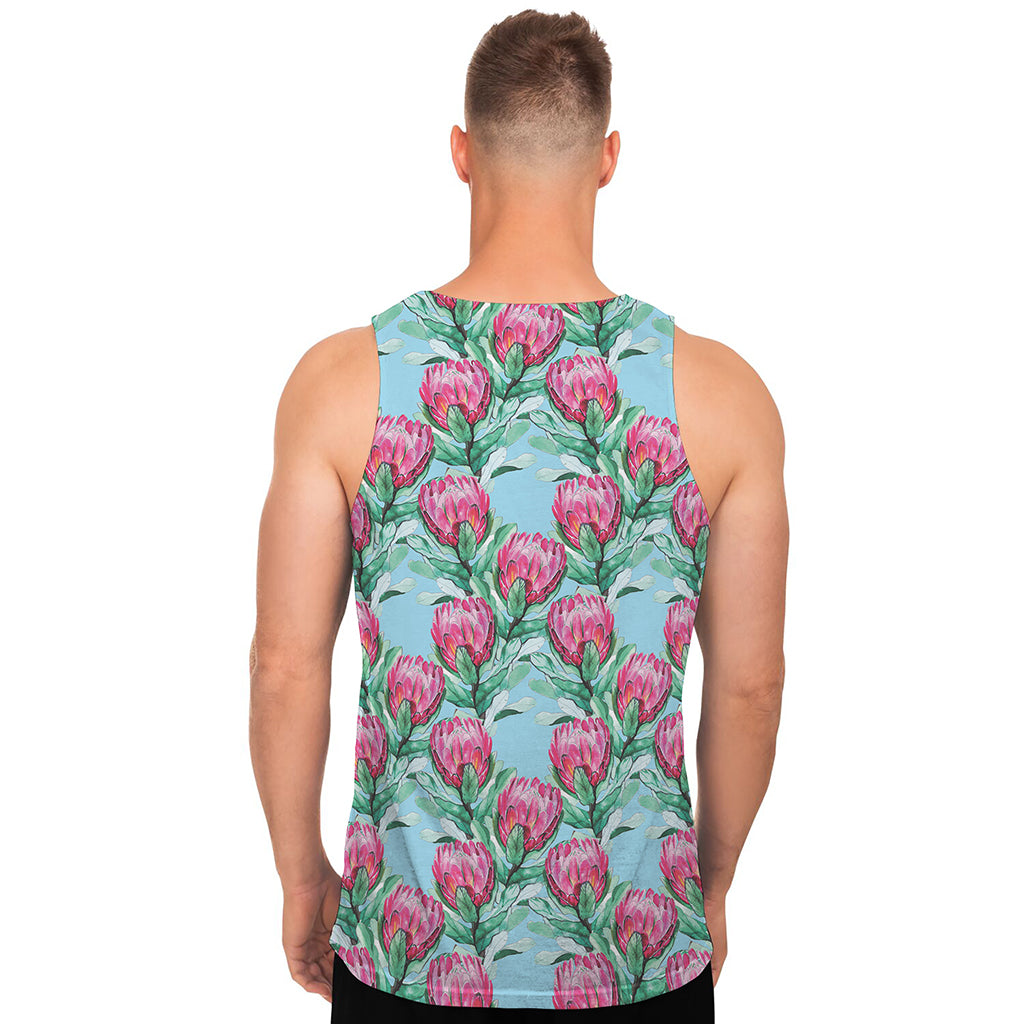 Pink Protea Pattern Print Men's Tank Top