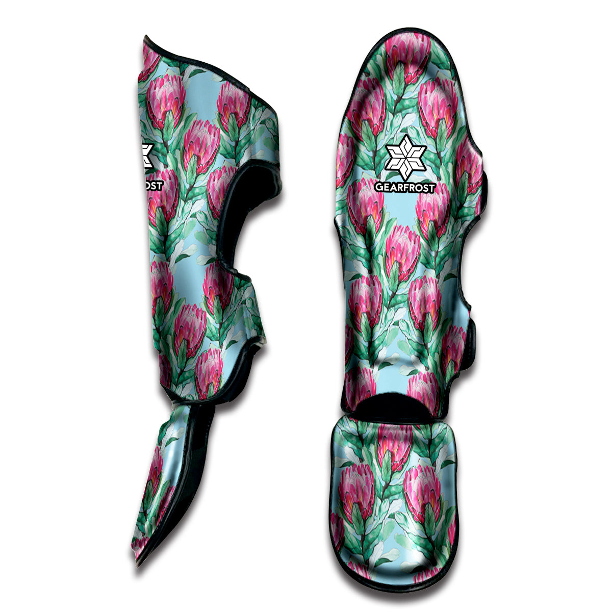 Pink Protea Pattern Print Muay Thai Shin Guard