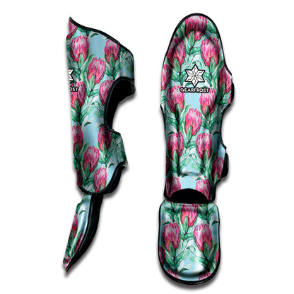 Pink Protea Pattern Print Muay Thai Shin Guard