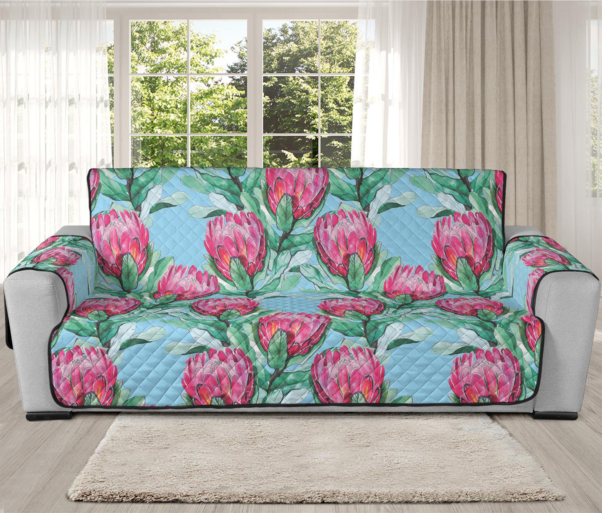 Pink Protea Pattern Print Oversized Sofa Protector