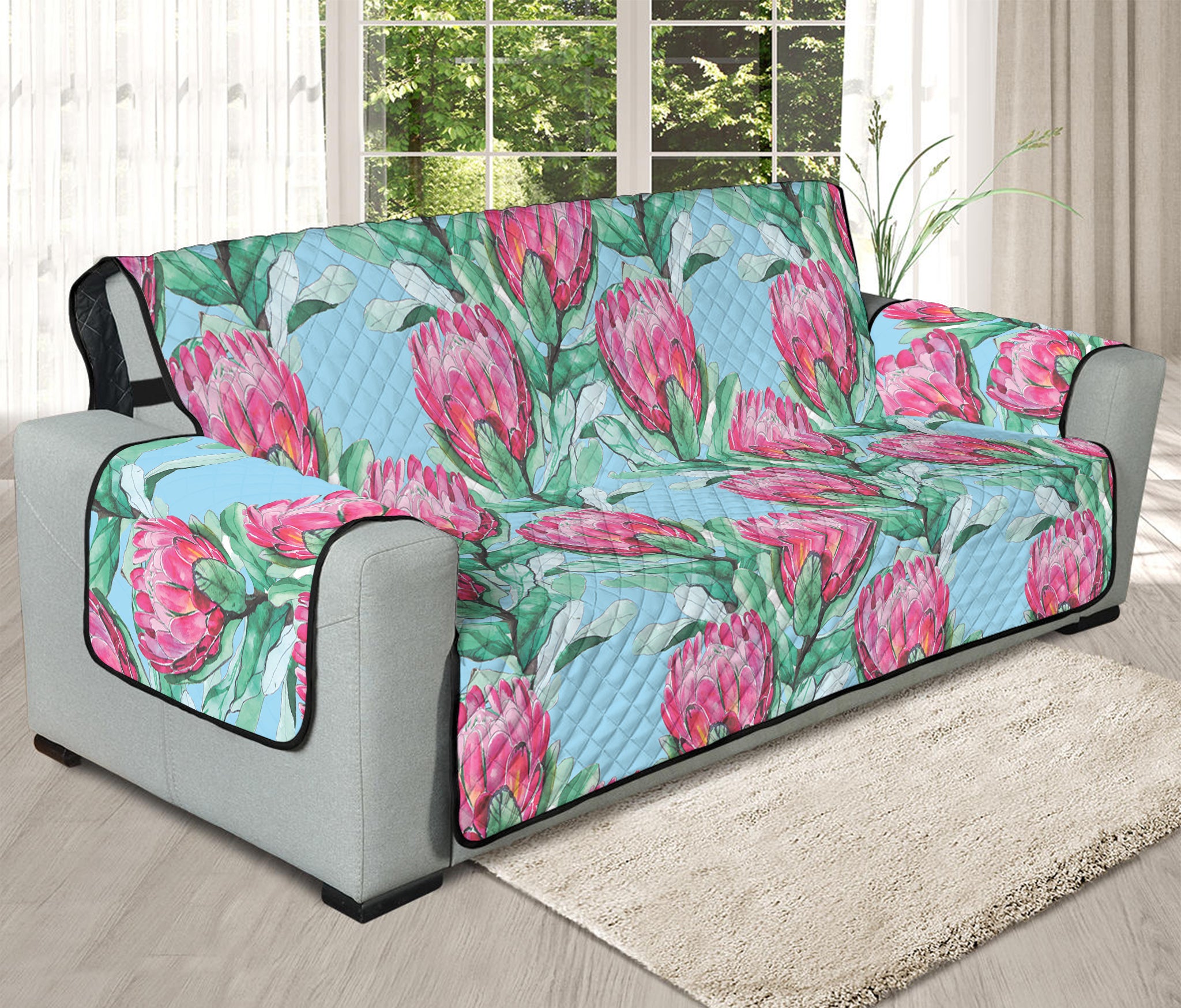 Pink Protea Pattern Print Oversized Sofa Protector