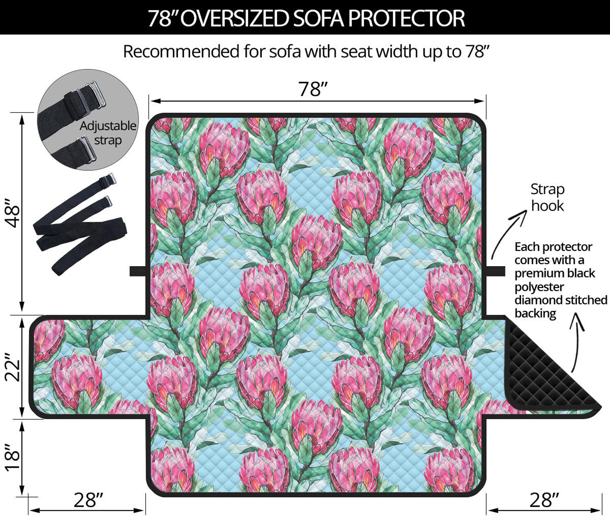 Pink Protea Pattern Print Oversized Sofa Protector