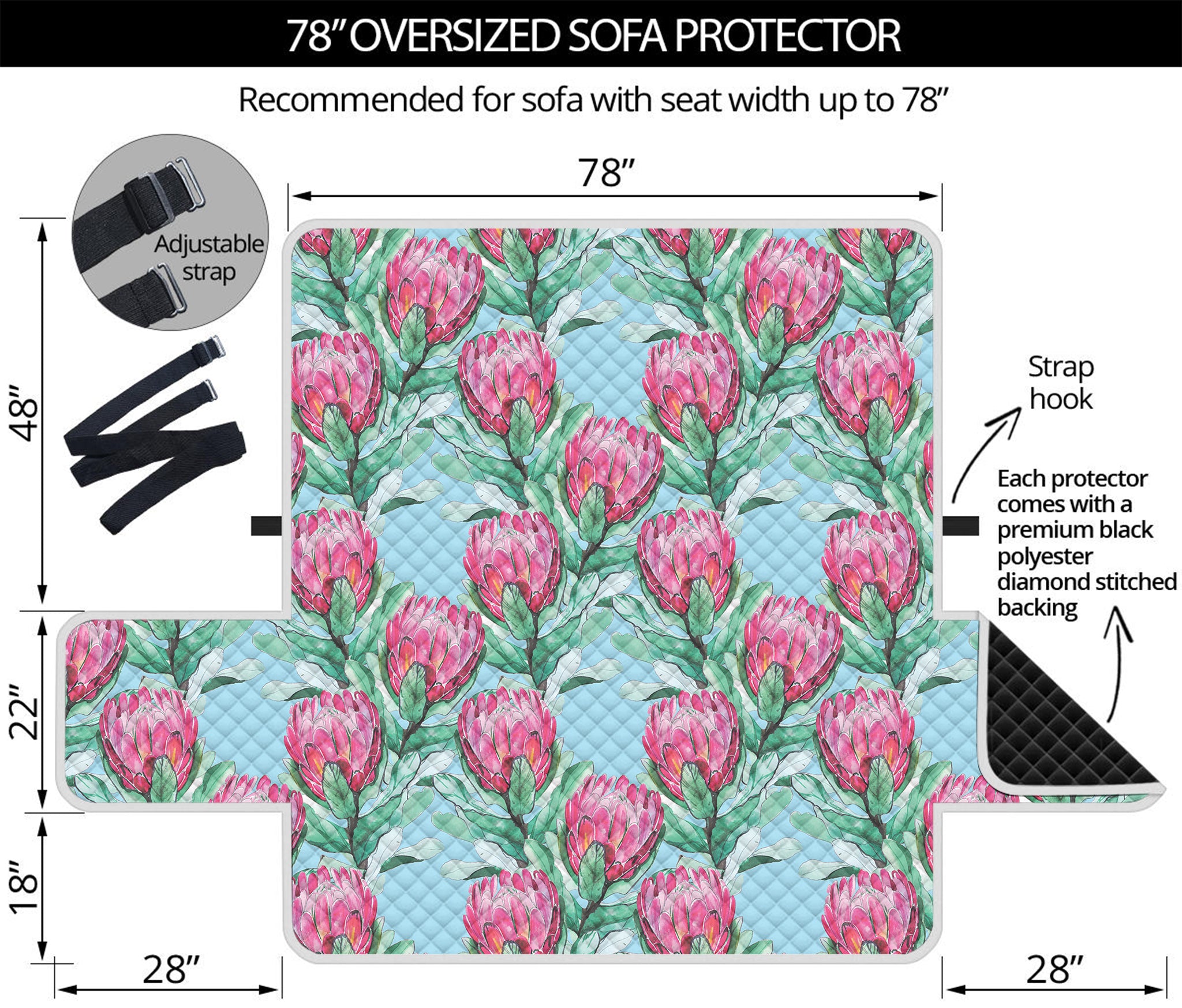 Pink Protea Pattern Print Oversized Sofa Protector