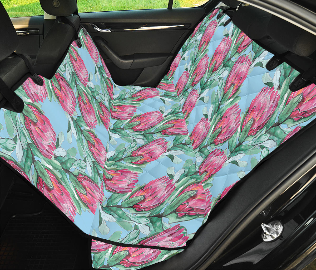 Pink Protea Pattern Print Pet Car Back Seat Cover