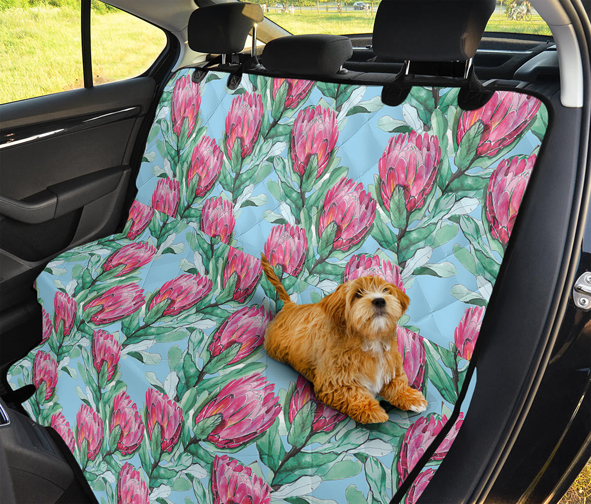 Pink Protea Pattern Print Pet Car Back Seat Cover