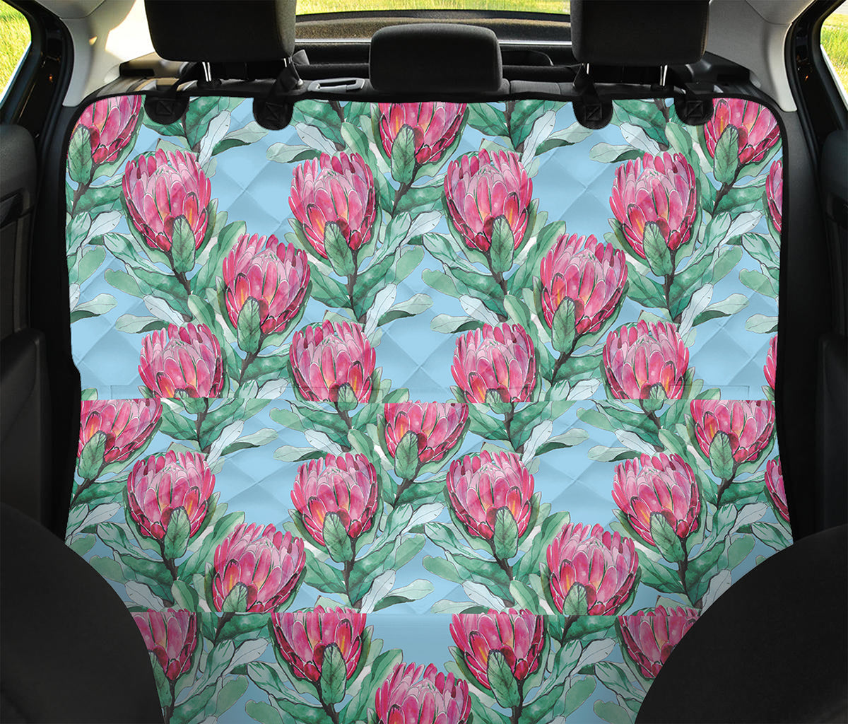 Pink Protea Pattern Print Pet Car Back Seat Cover