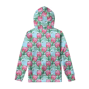 Pink Protea Pattern Print Pullover Hoodie