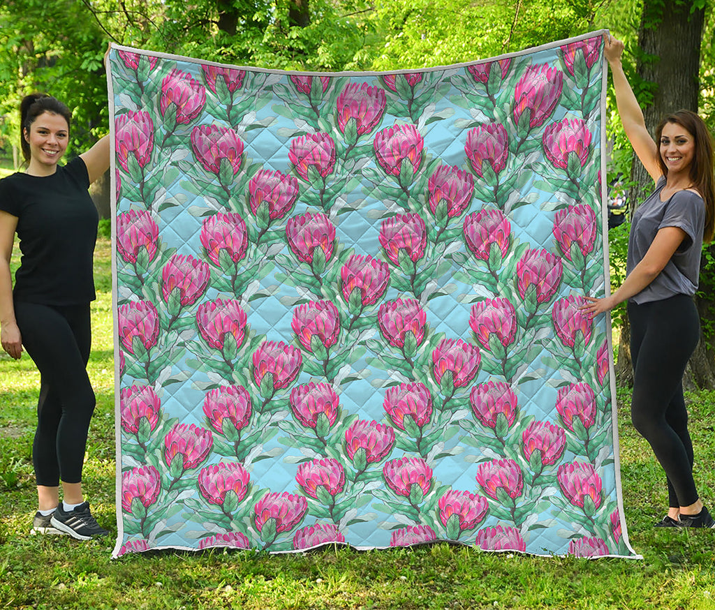 Pink Protea Pattern Print Quilt