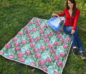 Pink Protea Pattern Print Quilt