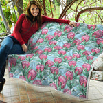 Pink Protea Pattern Print Quilt