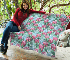 Pink Protea Pattern Print Quilt