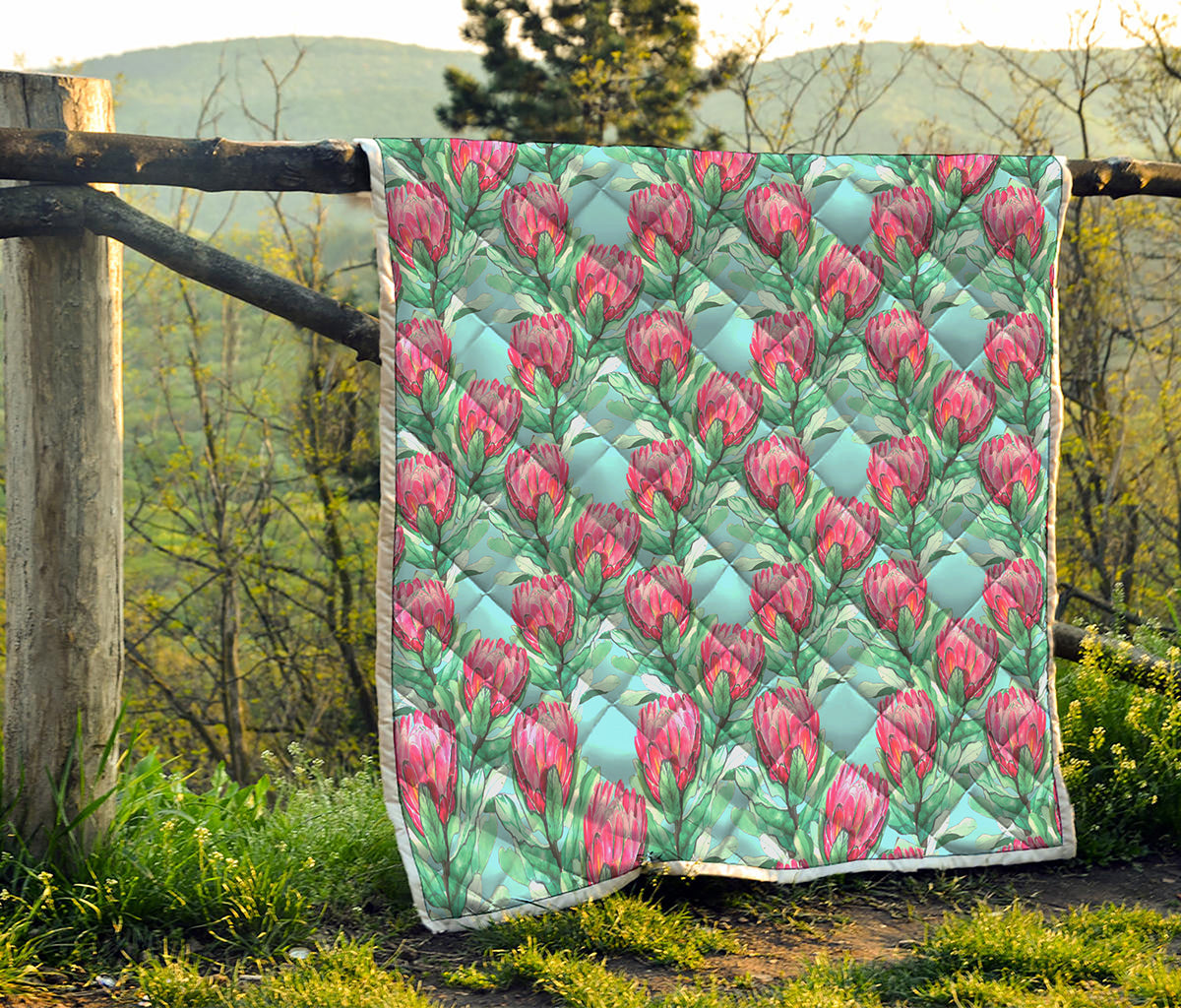 Pink Protea Pattern Print Quilt