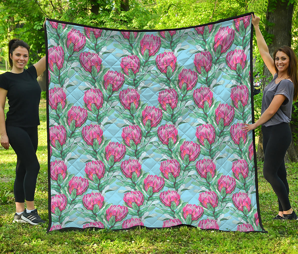 Pink Protea Pattern Print Quilt