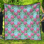 Pink Protea Pattern Print Quilt