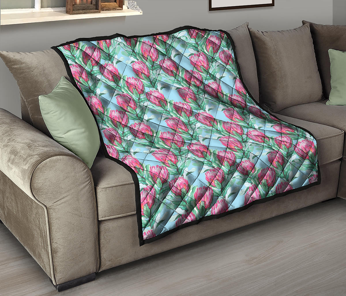 Pink Protea Pattern Print Quilt