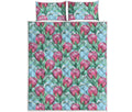 Pink Protea Pattern Print Quilt Bed Set