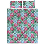 Pink Protea Pattern Print Quilt Bed Set