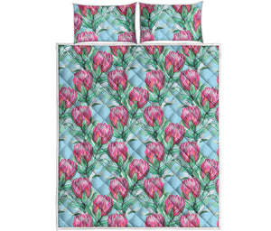 Pink Protea Pattern Print Quilt Bed Set