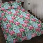 Pink Protea Pattern Print Quilt Bed Set