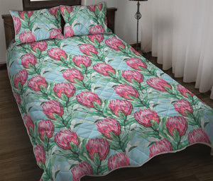 Pink Protea Pattern Print Quilt Bed Set