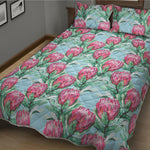 Pink Protea Pattern Print Quilt Bed Set