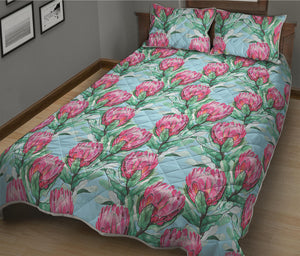 Pink Protea Pattern Print Quilt Bed Set