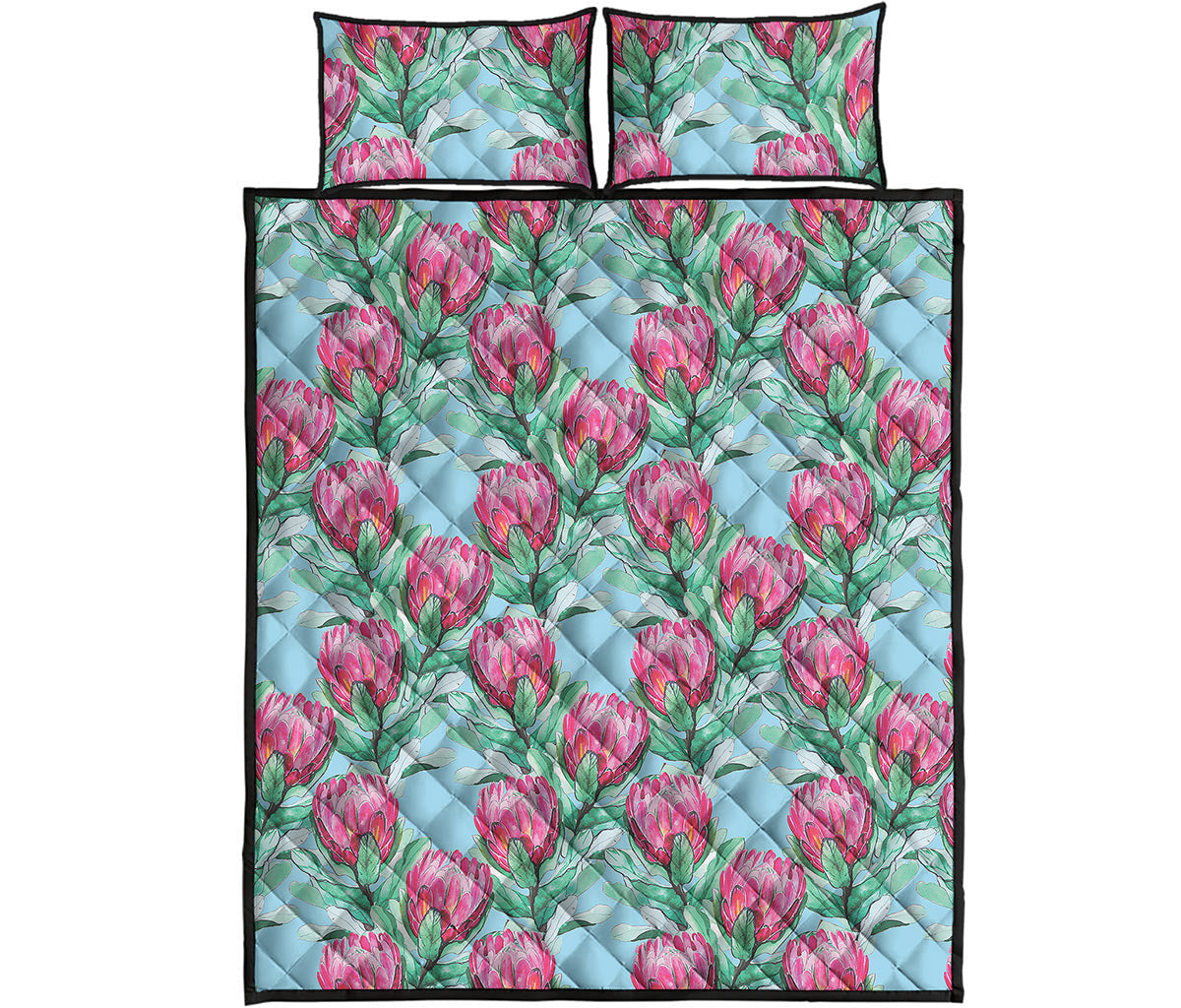 Pink Protea Pattern Print Quilt Bed Set