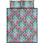 Pink Protea Pattern Print Quilt Bed Set