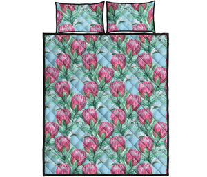 Pink Protea Pattern Print Quilt Bed Set