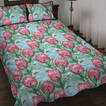 Pink Protea Pattern Print Quilt Bed Set