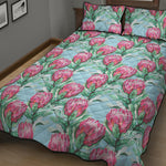 Pink Protea Pattern Print Quilt Bed Set