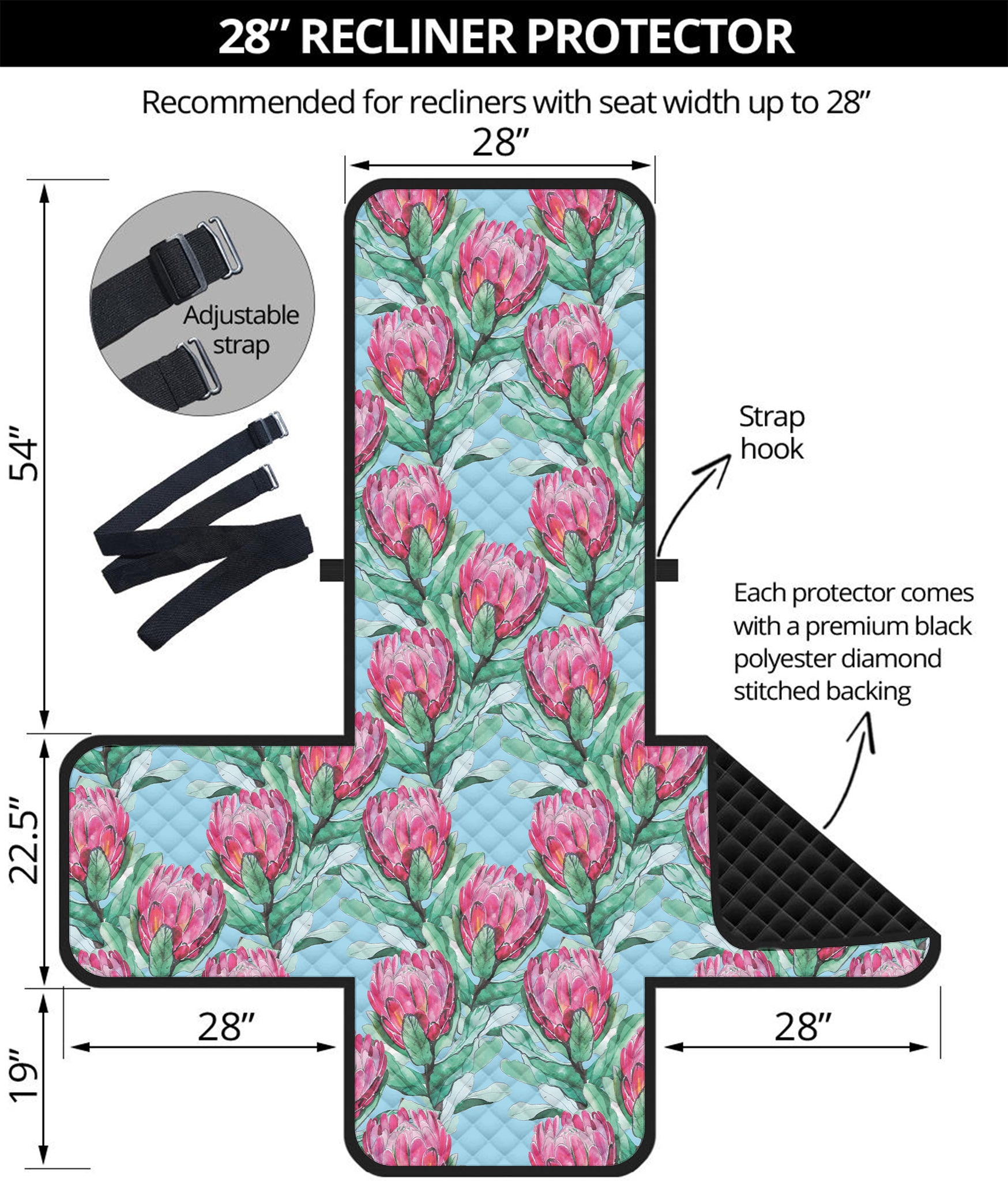 Pink Protea Pattern Print Recliner Protector