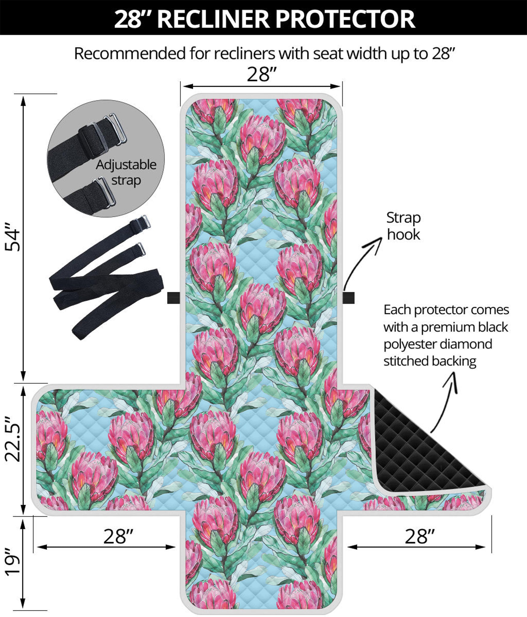 Pink Protea Pattern Print Recliner Protector