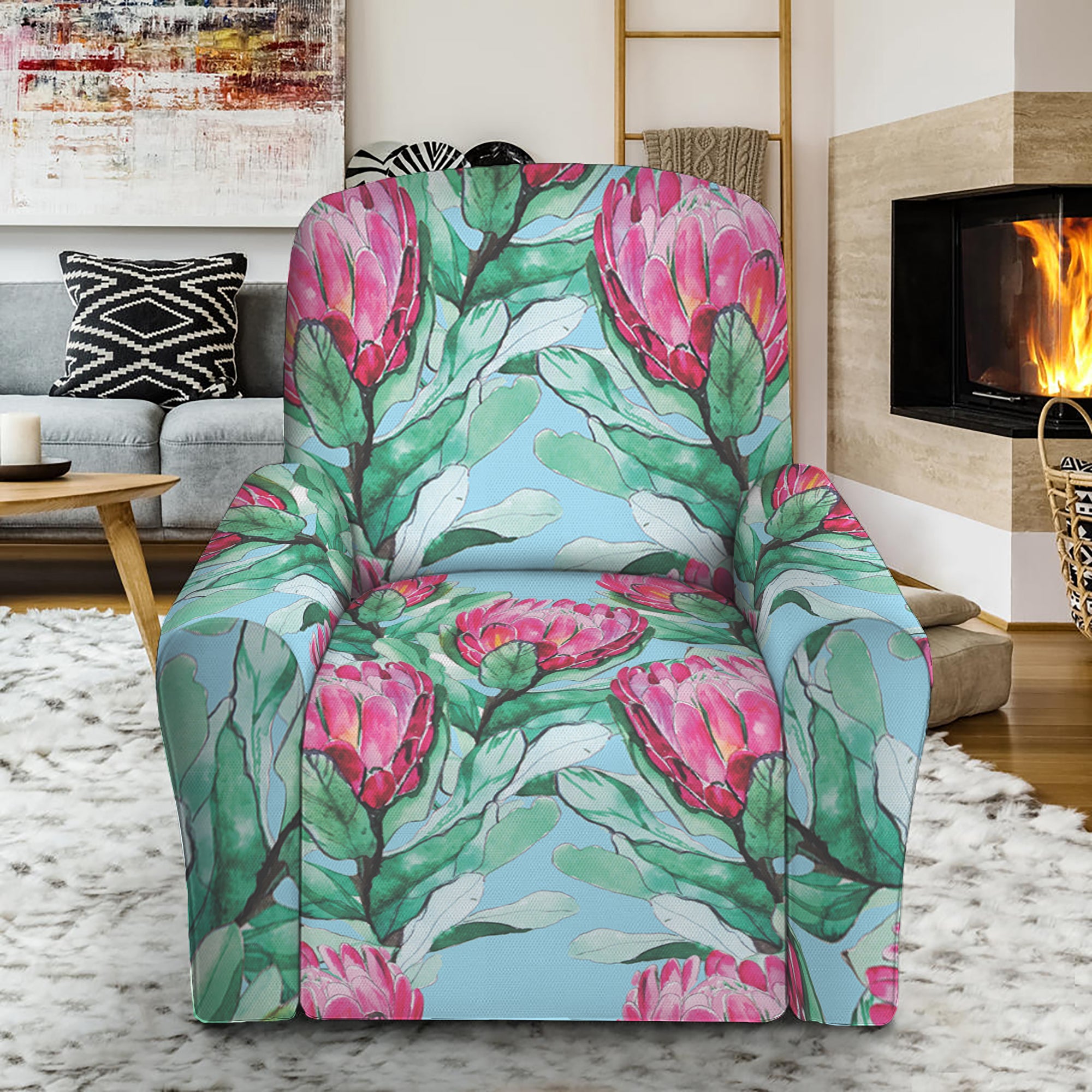 Pink Protea Pattern Print Recliner Slipcover