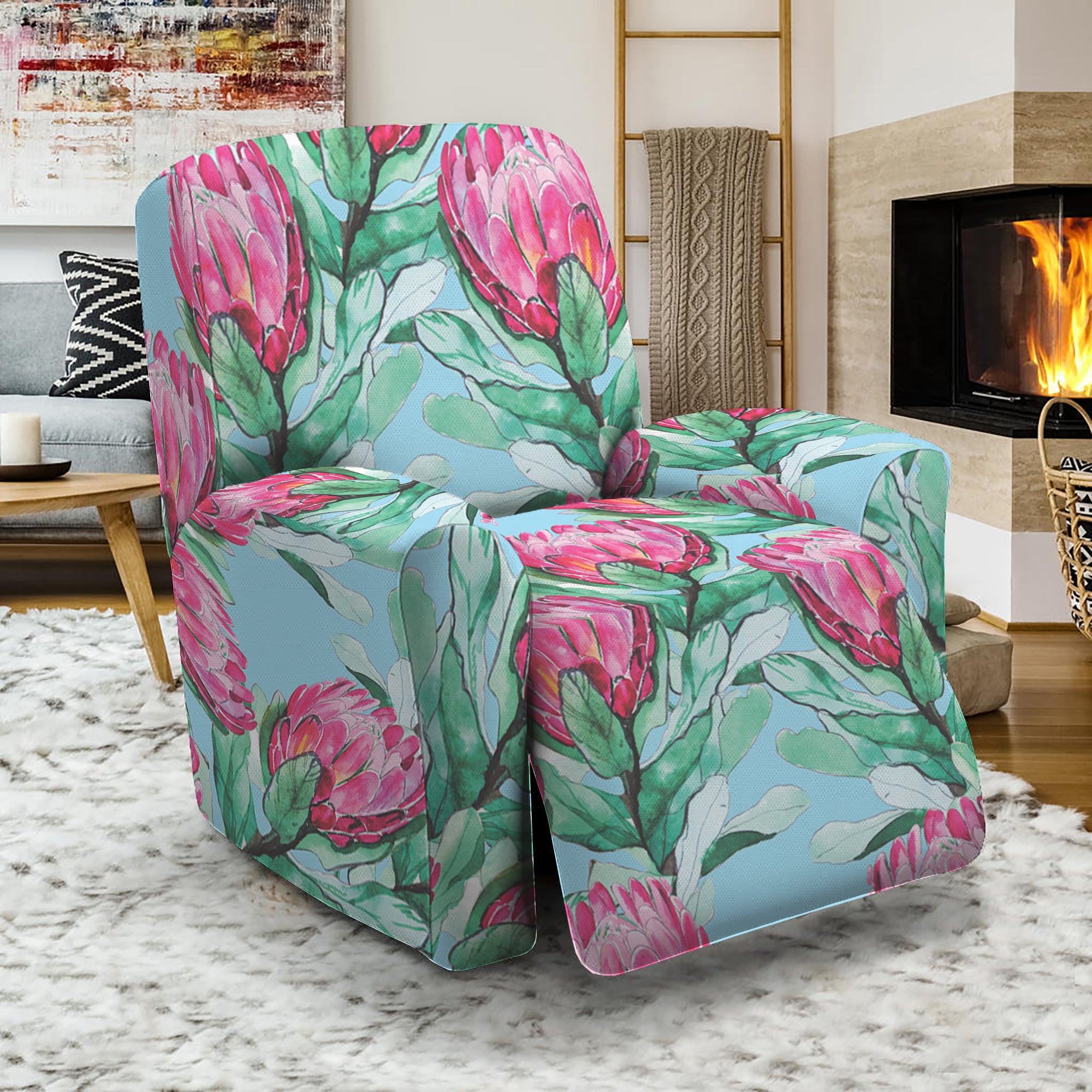 Pink Protea Pattern Print Recliner Slipcover