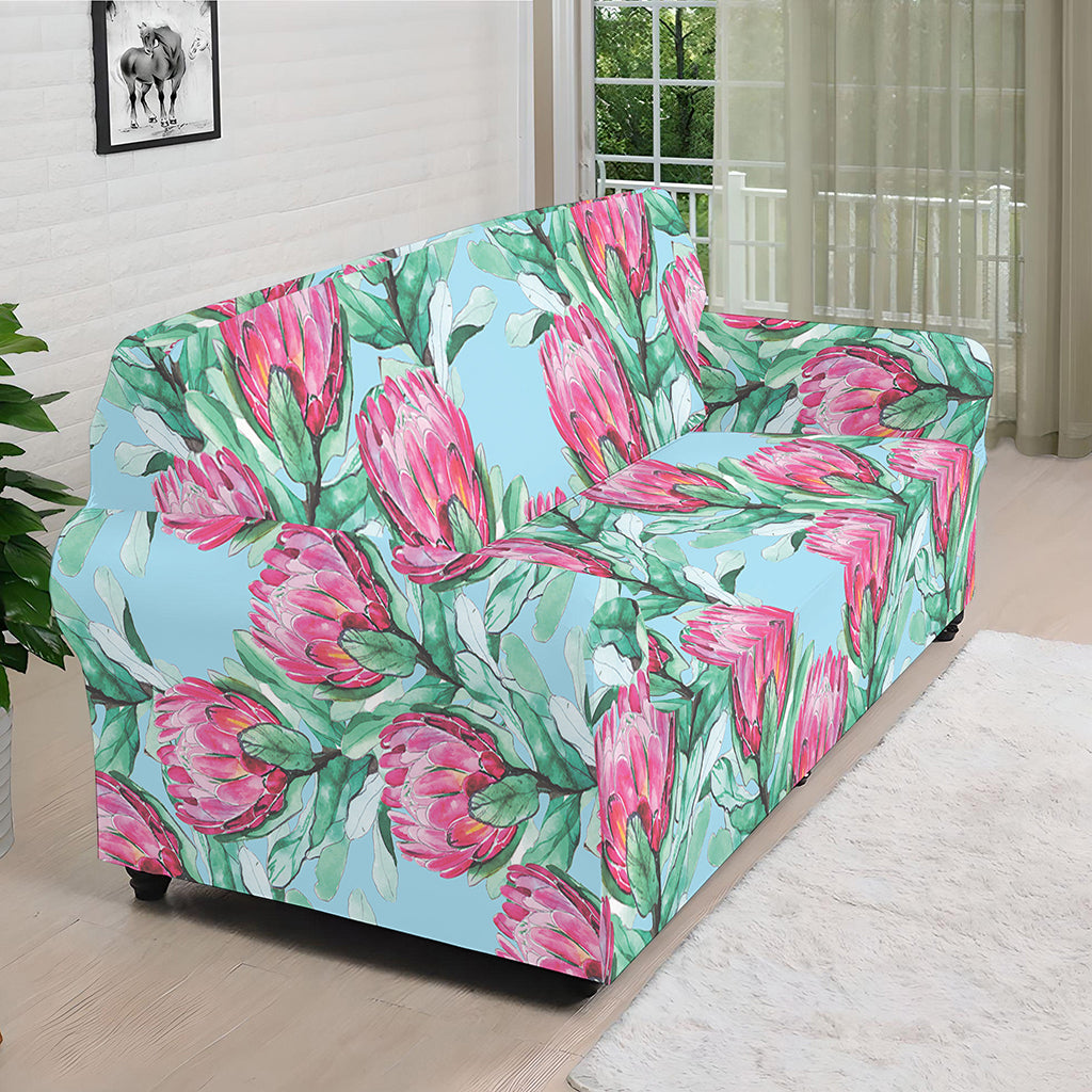 Pink Protea Pattern Print Sofa Cover