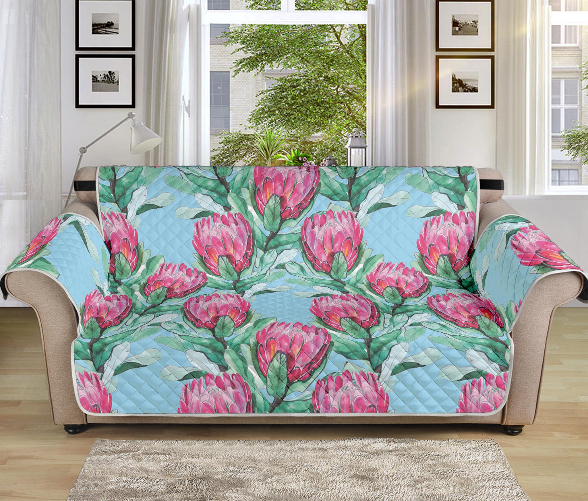 Pink Protea Pattern Print Sofa Protector