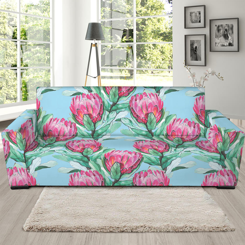 Pink Protea Pattern Print Sofa Slipcover