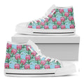 Pink Protea Pattern Print White High Top Sneakers