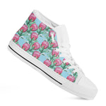 Pink Protea Pattern Print White High Top Shoes