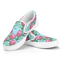 Pink Protea Pattern Print White Slip On Sneakers