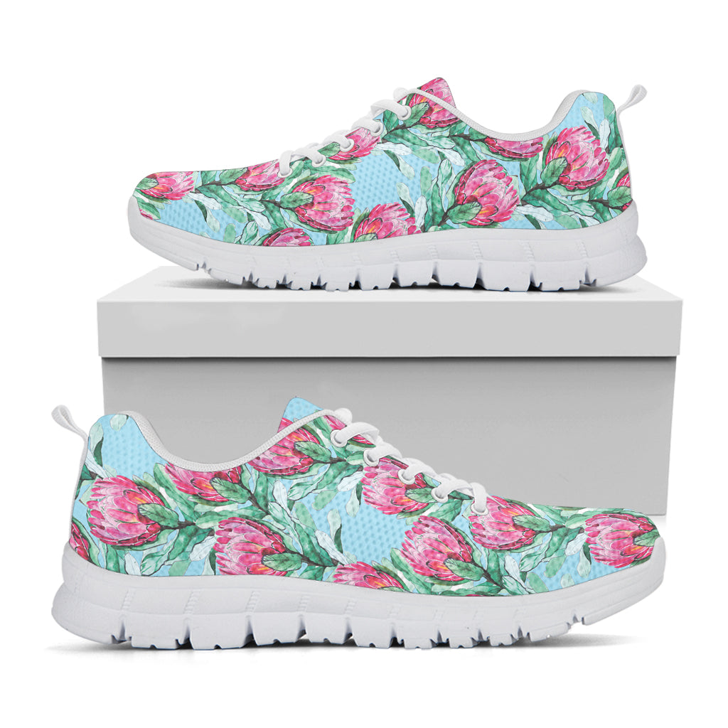 Pink Protea Pattern Print White Sneakers