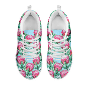 Pink Protea Pattern Print White Sneakers