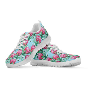 Pink Protea Pattern Print White Sneakers