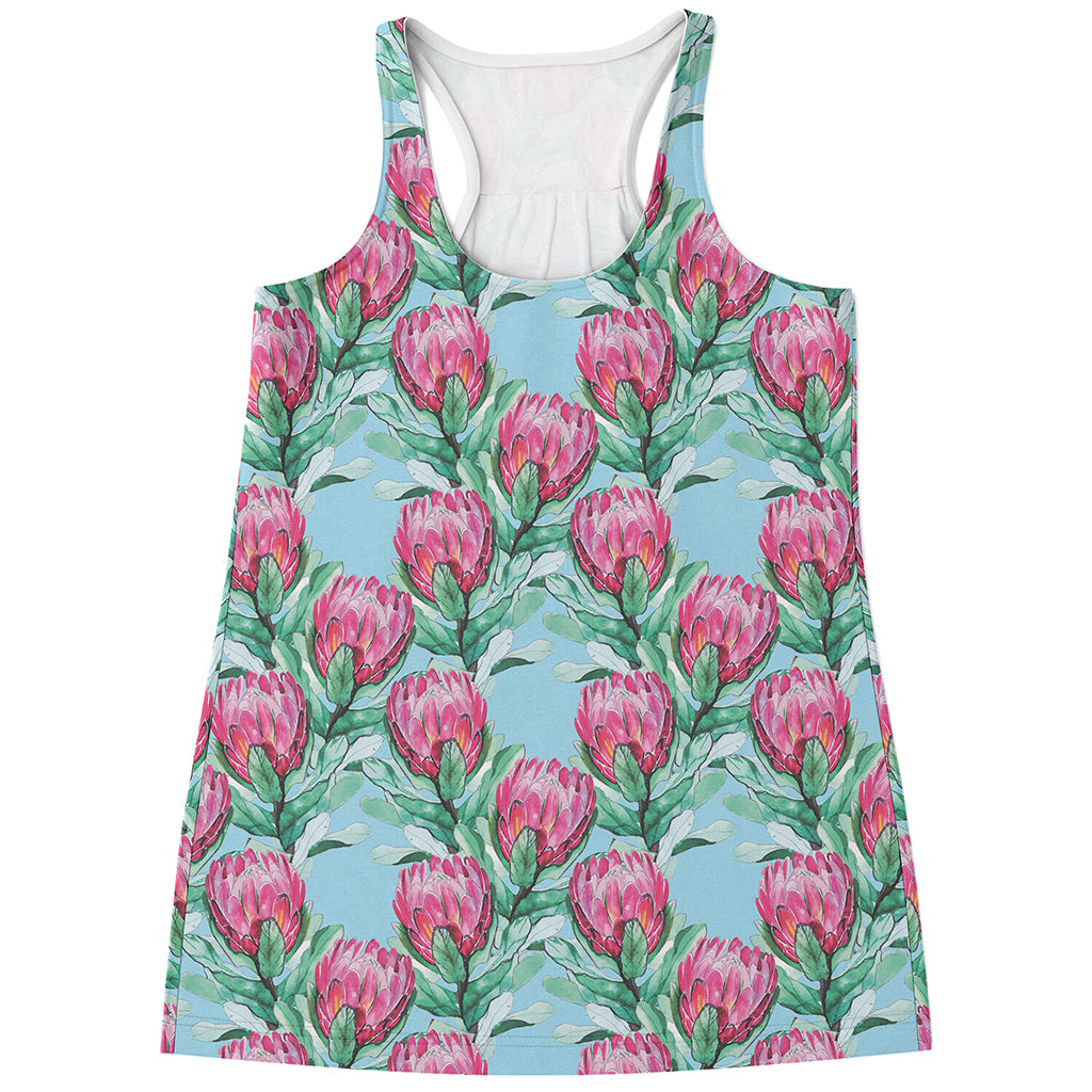 Pink Protea Pattern Print Women's Racerback Tank Top