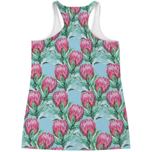 Pink Protea Pattern Print Women's Racerback Tank Top